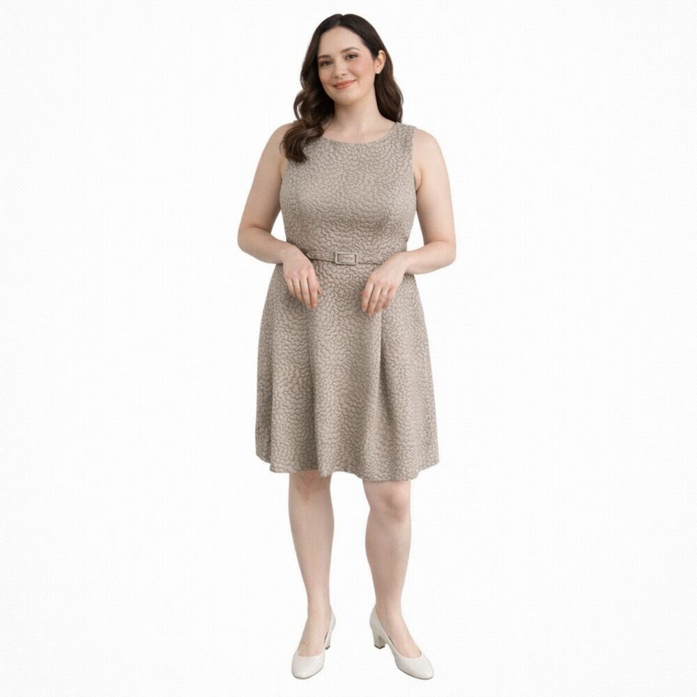 Wool Blend Trina Turk Beige Sleeveless Belted Dress 12